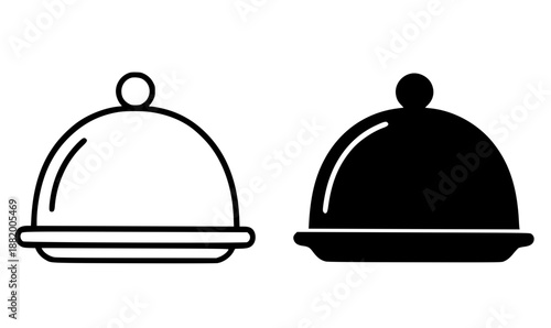Restaurant icon, cloche illustration in outline and silhouette style