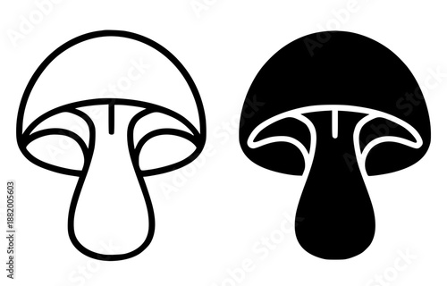 Plant icon, mushroom illustrations in outline and silhouette styles