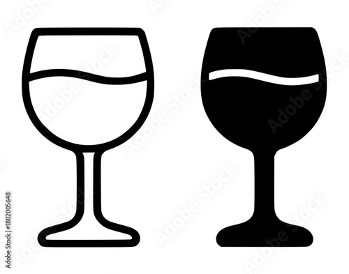 Drink icon, wine illustration in outline and silhouette style
