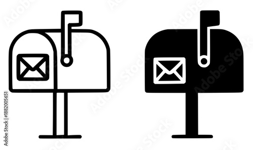 Antique icon, mailbox illustration in outline and silhouette style