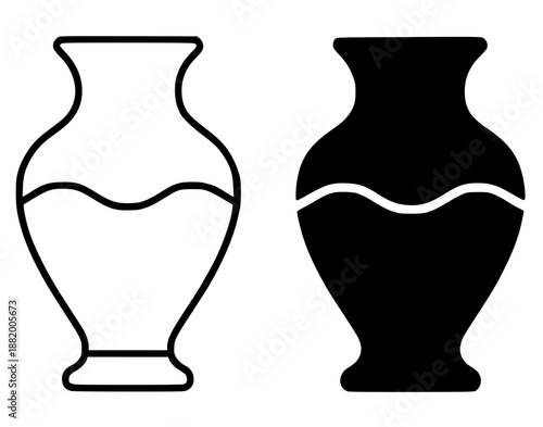 Antique icon, vase illustration in outline and silhouette style