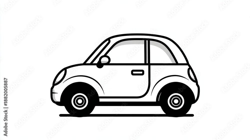 Fototapeta premium Small city car minimal line art coloring illustration. Concept of urban transport education, simple coloring activity, beginner drawing practice, printable worksheets, calm art for kids and adults.