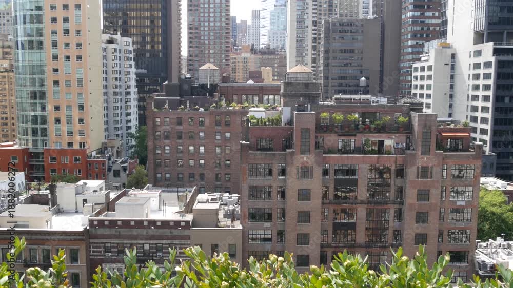 custom made wallpaper toronto digitalNew York City Midtown East urban residential buildings, red brown brick architecture, Manhattan rooftop, United States of America. Water towers on roof. Cityscape with classic water tanks, Turtle Bay.