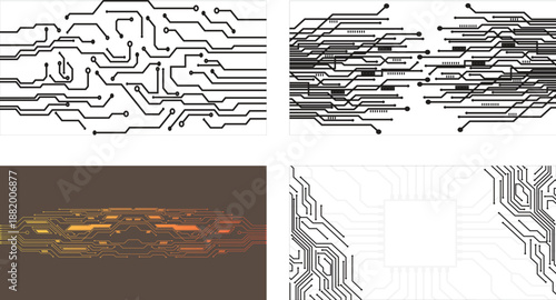 Collection of four technology circuit board texture