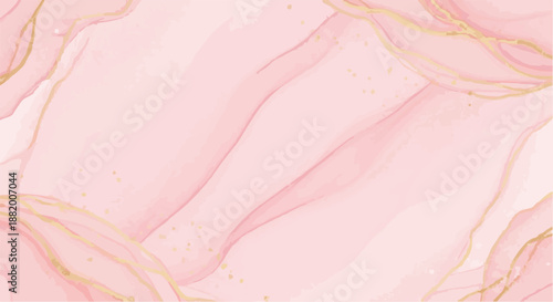 Ethereal Pink and Gold Abstract Art Background with Fluid Ink and Delicate Metallic Veins