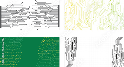 Collection of four technology circuit board background.