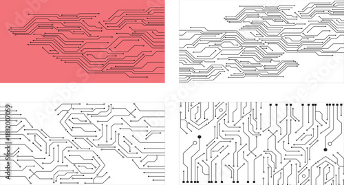 Collection of four technology circuit board background.