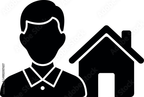 Person standing next to house