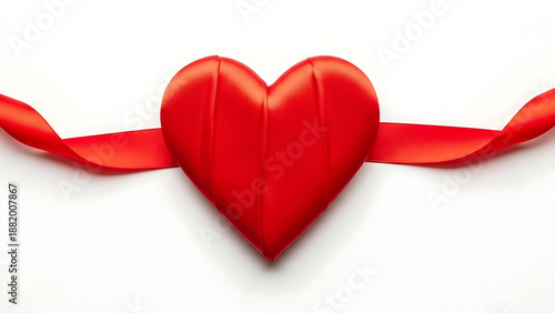 Red heart with ribbon on white background, special for valentine day gift.