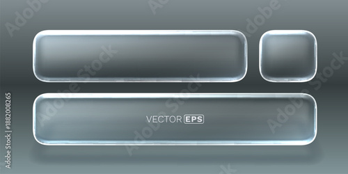 Glass button frame UI elements, transparent rounded shapes.