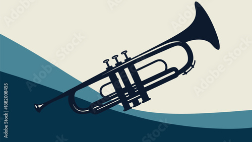 Dark trumpet silhouette on wavy blue background