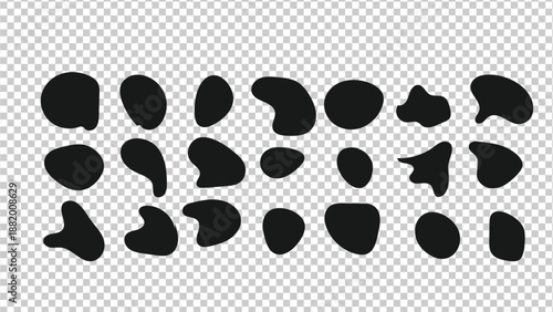 Multiple organic pebble like black shapes for versatile modern graphic elements and overlays