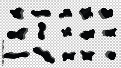 Organic fluid black shapes with subtle shadows for dynamic web and branding elements