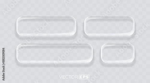 Transparent glass button frames with a modern glossy effect.
