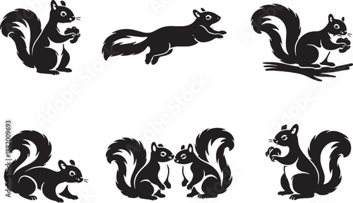 Squirrel Silhouette Pose Set Energetic Woodland Mammal