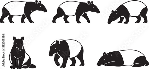 Malayan Tapir Silhouette Pose Set
