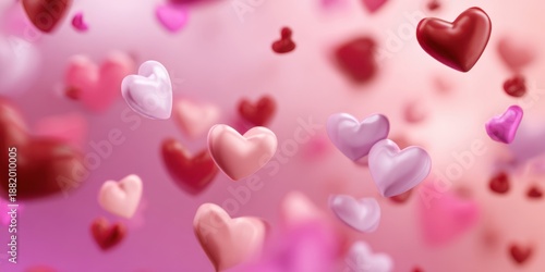 The Hearts Floating in Soft Pink Bokeh Background for Romantic Celebration