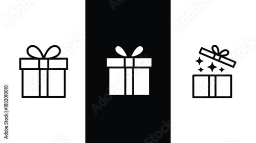 Collection of simple line art gift box icons symbolizing surprise, celebration, and special moments