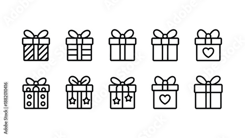 A delightful collection of outlined gift box icons perfect for festive celebrations and special occasions