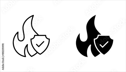 fireproof icon set, fire resistant, vector illustration on white background