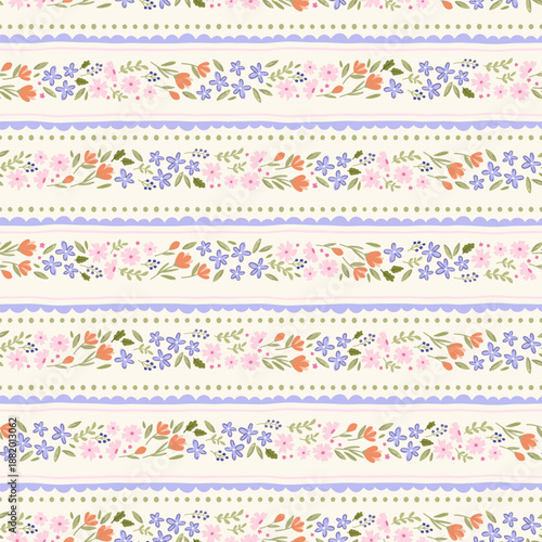 Cute hand drawn ditsy seamless pattern, lovely floral background, great for textiles, banners, wallpapers, wrapping - vector design