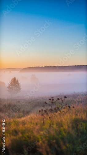 Wallpaper Mural A misty landscape during sunrise with trees and open fields. Torontodigital.ca