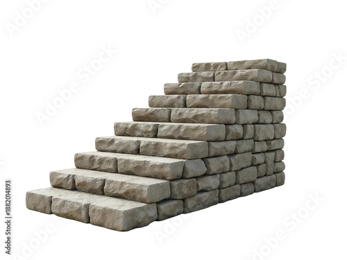 Ancient stone stairs isolated on transparent background.