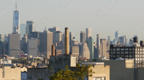 Wallpaper Mural New York City Manhattan downtown financial district skyline, Brooklyn Sunset Park, United States of America. Urban cityscape with skyscraper buildings, World Trade Center from residential district Torontodigital.ca