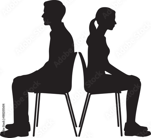 Silhouette of seated people, male and female sitting poses, side and front view.silhouette vector illustration with white background.