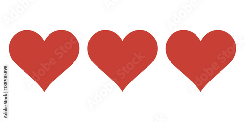 Red heart icons set vector, love symbols collection for valentine romance design, flat minimal shapes for web print media branding