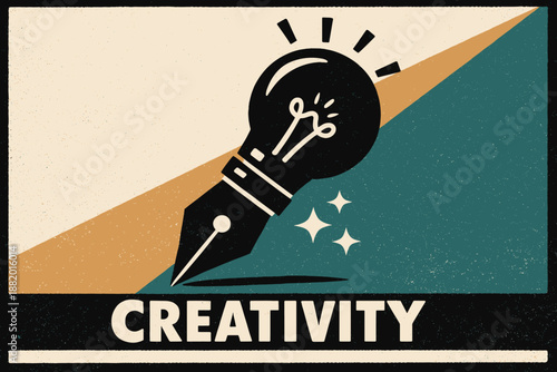 Creativity poster vector artwork. Light bulb shaped pen representing ideas, imagination and creative thinking