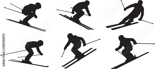 Vector set Silhouette of a skier in winter. silhouette vector illustration with white background.