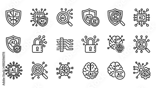 Artificial Intelligence AI Icons Security Protection.