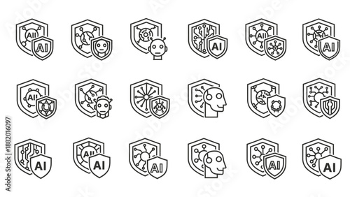 Artificial Intelligence AI Icons Set Collection.