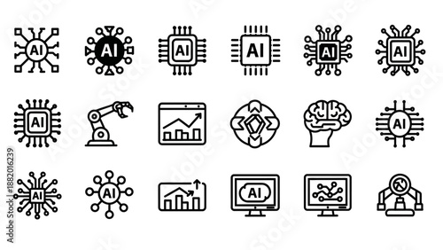 Artificial Intelligence Icons and Symbols Collection.