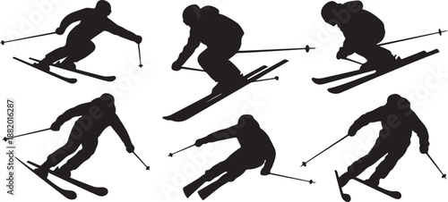 Vector set Silhouette of a skier in winter. silhouette vector illustration with white background.