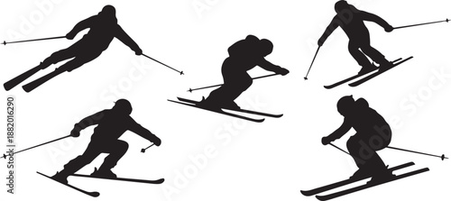 Vector set Silhouette of a skier in winter. silhouette vector illustration with white background.