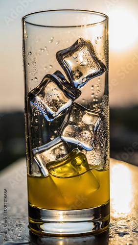 Wallpaper Mural A tall glass with ice cubes and a yellow liquid, possibly juice or soda. Torontodigital.ca
