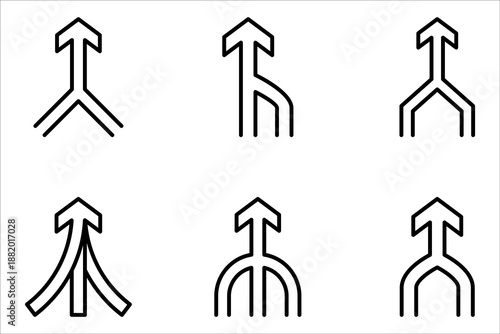 Merge arrow linear icon set. Upward arrow. vector illustration on white background