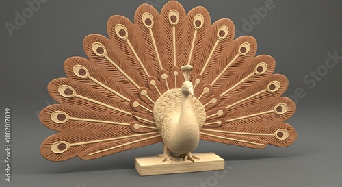 Intricate peacock sculpture displaying graceful feathers