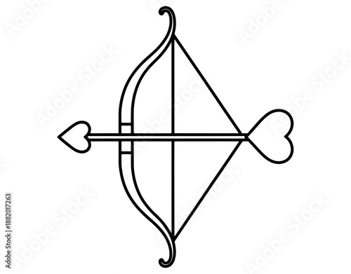 Cupid Bow and Heart Arrow Icon Vector Illustration. Minimalist Love Symbol for Valentine Day, Romantic Relationship, Wedding Invitation, and Passionate Connection Concept Design.