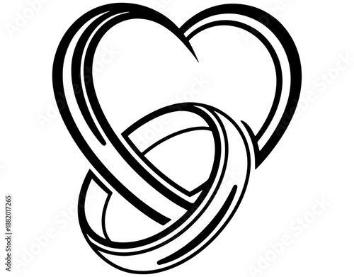 Romantic Heart and Wedding Rings Icon. Minimalist Vector Illustration of Love Symbol with Marriage Bands for Valentine Day, Anniversary, and Engagement Concept Design.