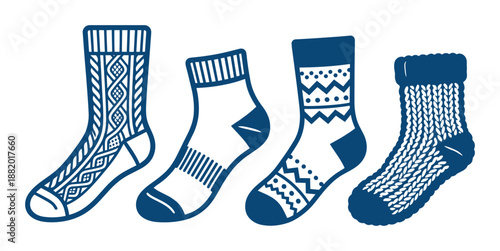 A set of knitted socks vector design, perfect for clothing or decoration. Socks in blue and white color.