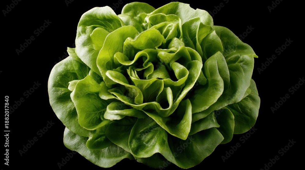 Fototapeta premium Fresh green lettuce on black background: vibrant and crisp vegetables.