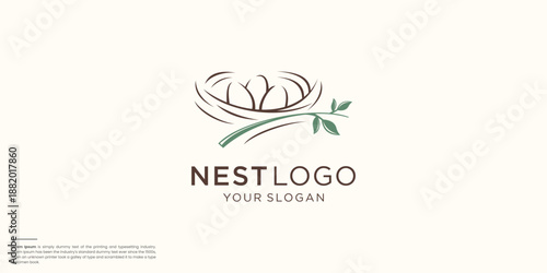 minimalist nest logo with egg bird design vector illustration.