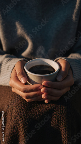 Wallpaper Mural Person holding a white cup filled with a dark beverage. Torontodigital.ca