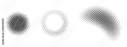 Abstract halftone patterns create unique visuals with circles, ovals, and arcs on a transparent background