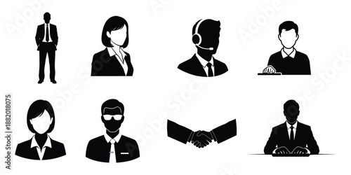 Silhouette icons of business professionals and a bat