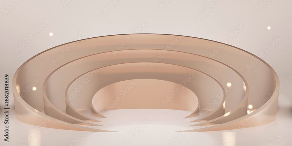 Obraz premium Stage, circular background, platform, arch, ring, pallet, display screen, 3D illustration