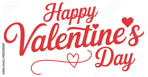 Happy Valentines Day banner lettering design, romantic greeting card template, red hearts with lines, vector illustration for valentine cards branding digital use